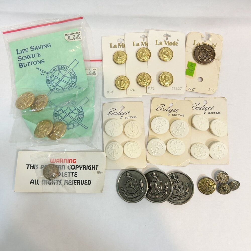 Novelty Button Assortment 31 Nautical Military Crest Buttons Lot